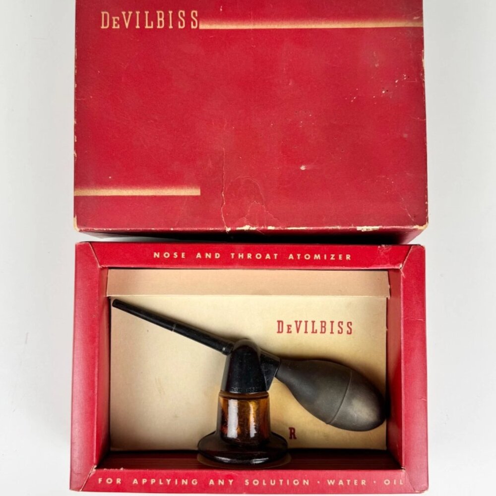 Devilbiss Atomizer NO. 114 Vintage Nose & Sinus w Original Box Amber Glass USA